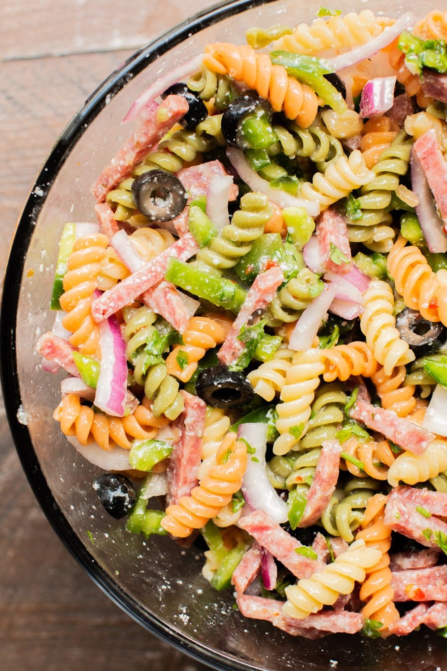 pasta salad with meat and olives