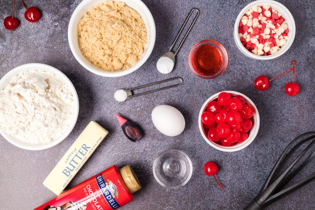 ingredients for cherry cookies on a table