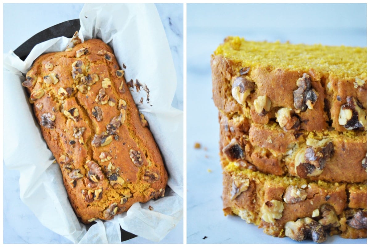 collage of baked pumpkin bread